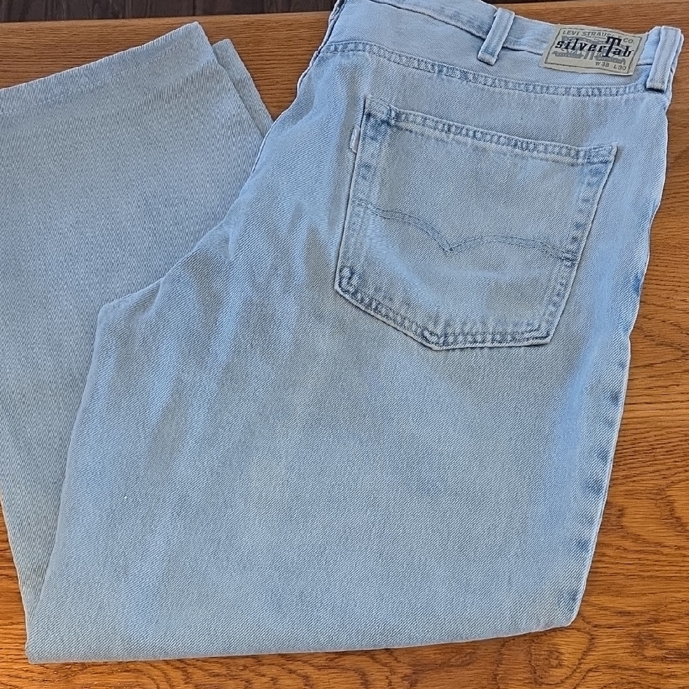 Vtg Levi's Silvertab Men's Cotton Wide Leg Jeans Light Blue Acid Wash 38x27 A7
